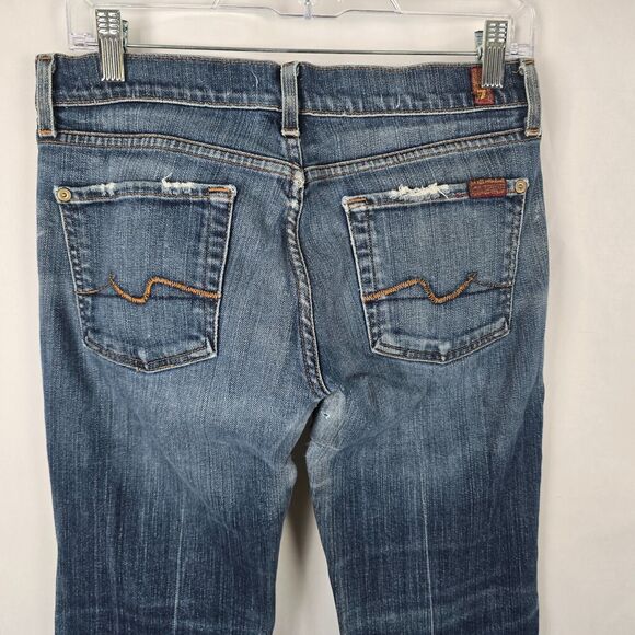 7 For All Mankind Jeans Women's 28 Blue Flare Medium Wash Slight Distress - Picture 8 of 16